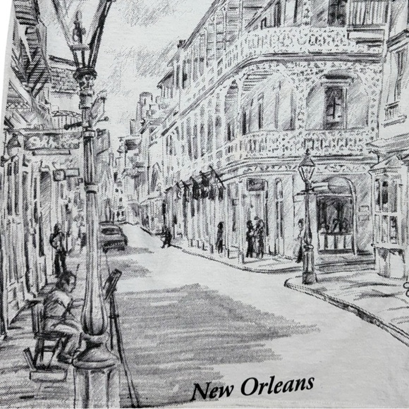 Vintage New Orleans Sketch Print T-Shirt Size Small, 90s Y2K NOLA French Quarter - Picture 6 of 8